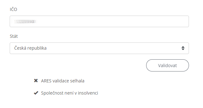 ARES validace selhala