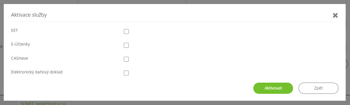aktivace služby